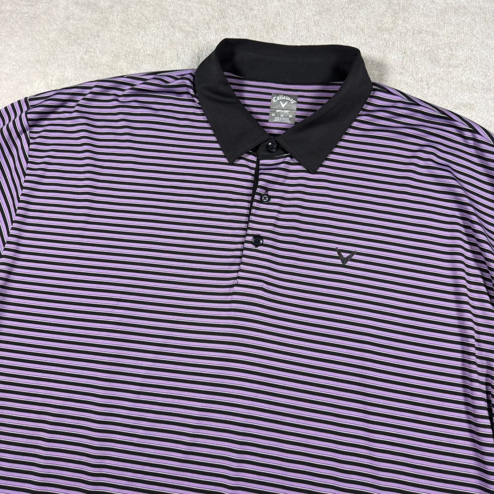 Callaway Polo Shirt Mens 3XL Purple Striped Opti-Dri Short Sleeve Performance